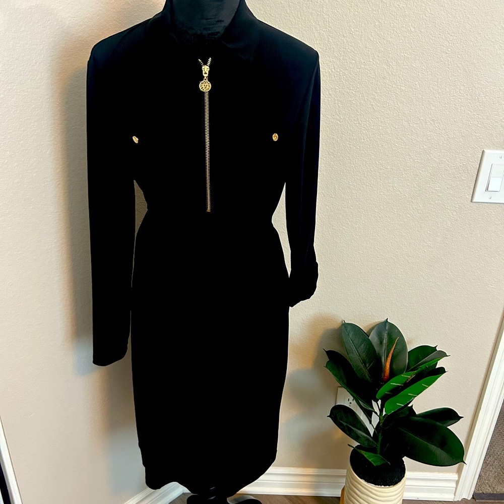 Ann Klein zip front shirt dress with adjustable sleeves